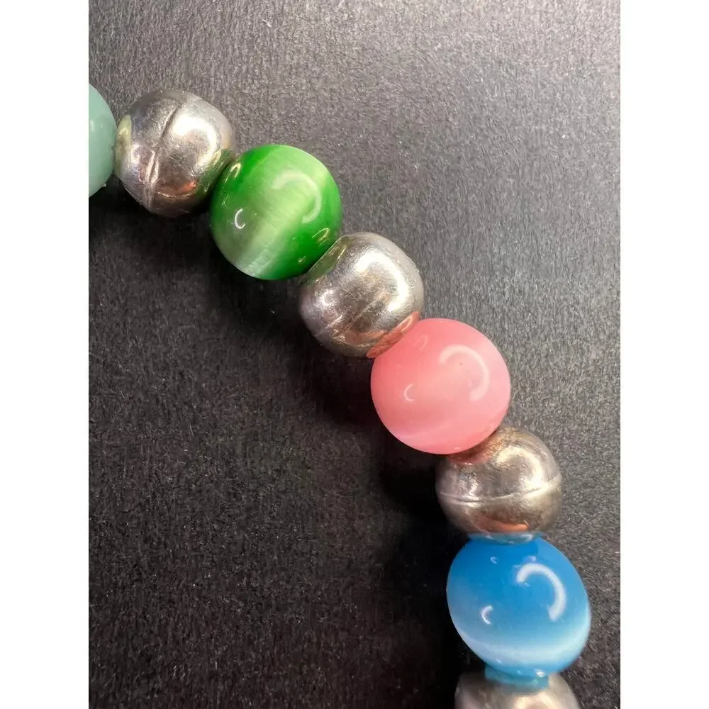 Vintage sterling silver and cats eye glass toggle bracelet